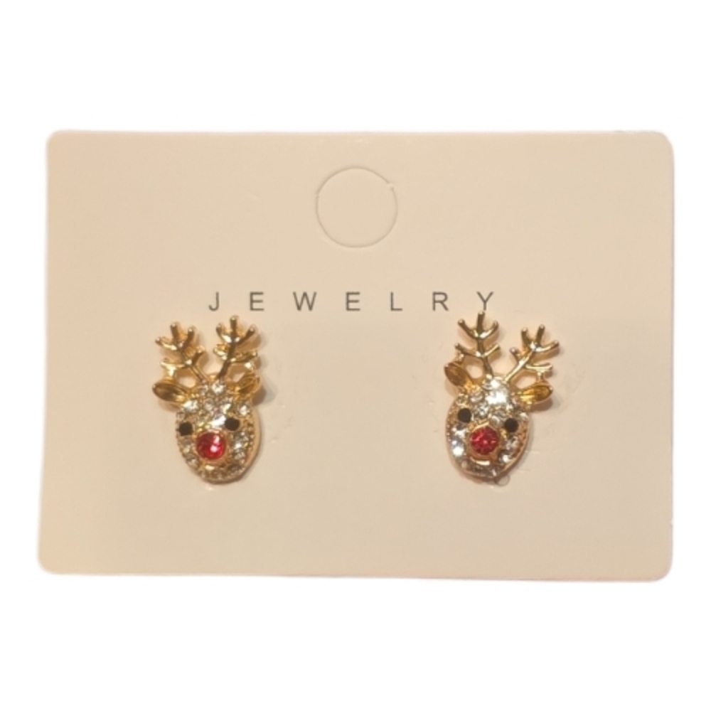 NWT Festive Gold and Red Reindeer Earrings